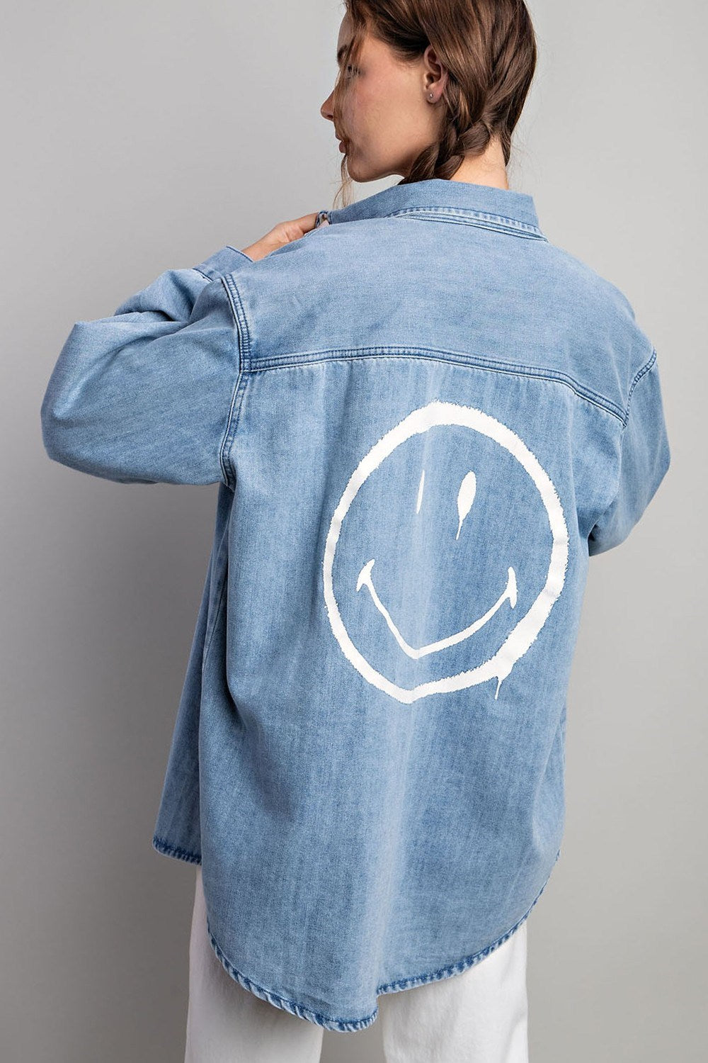 Smile denim button down shirt Blouse EE:Some