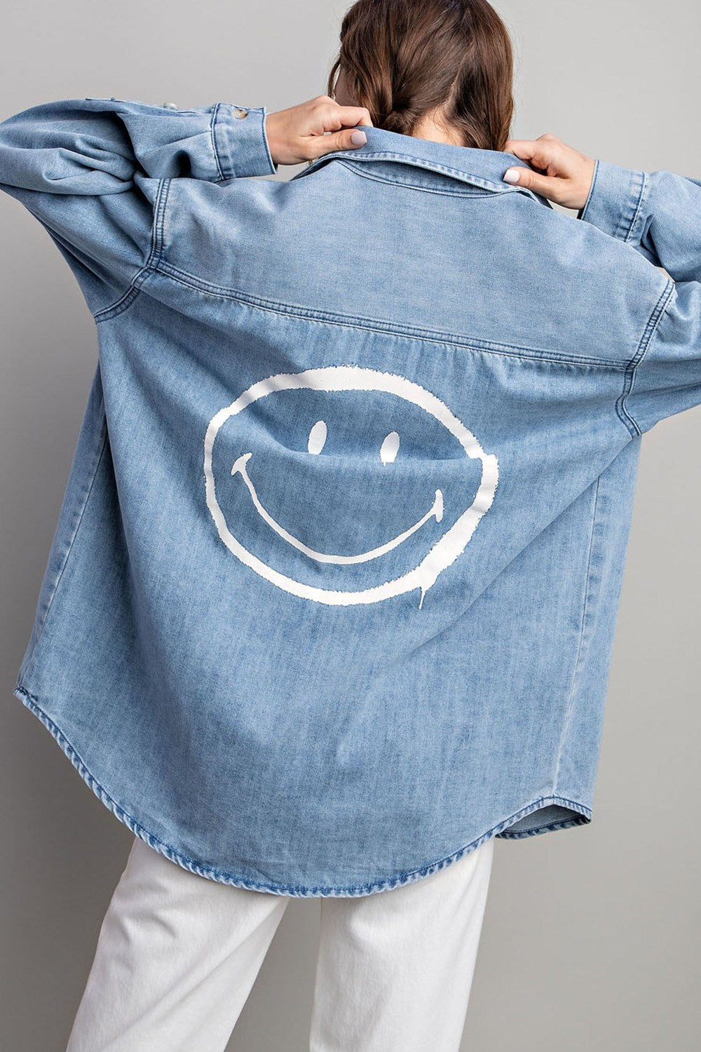 Smile denim button down shirt Blouse EE:Some