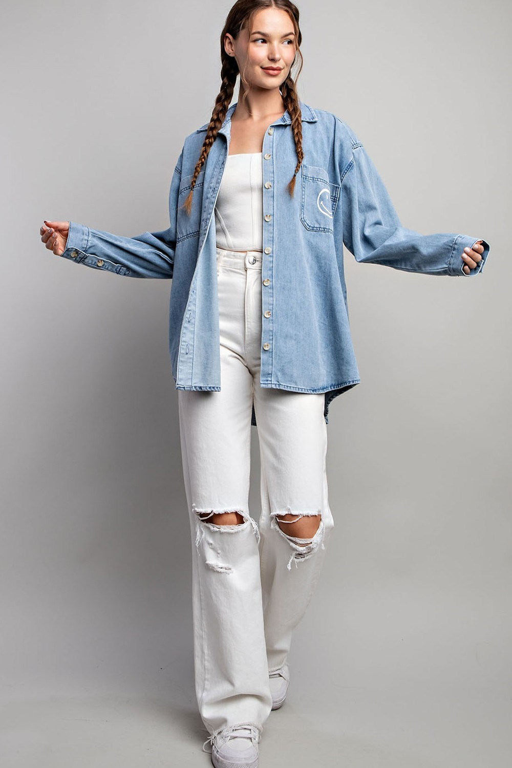 Smile denim button down shirt Blouse EE:Some