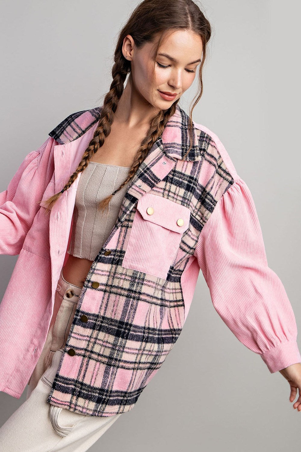 Bubble pinksoft washed corduroy button down jacket Shacket EE:Some