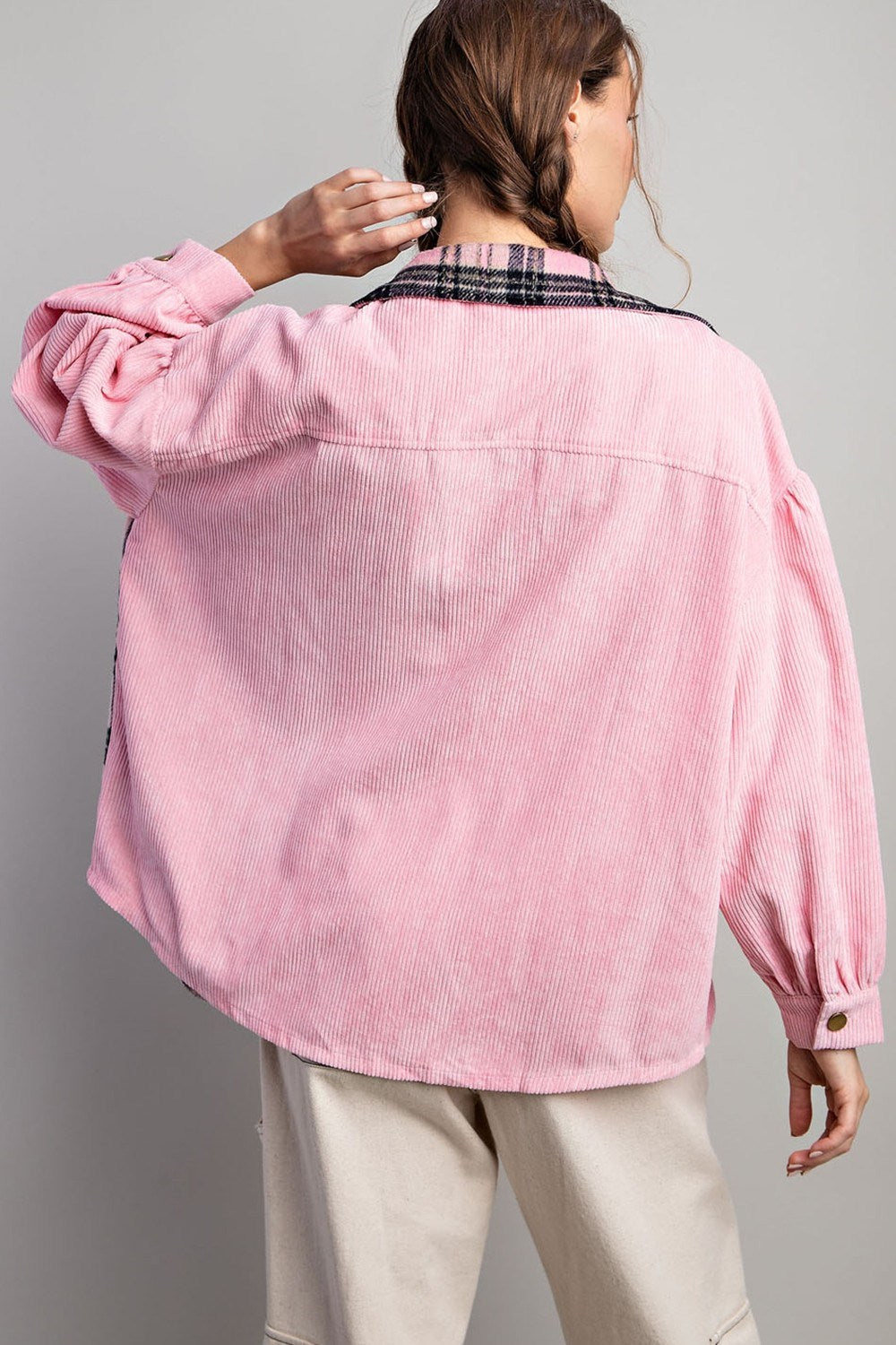 Bubble pinksoft washed corduroy button down jacket Shacket EE:Some