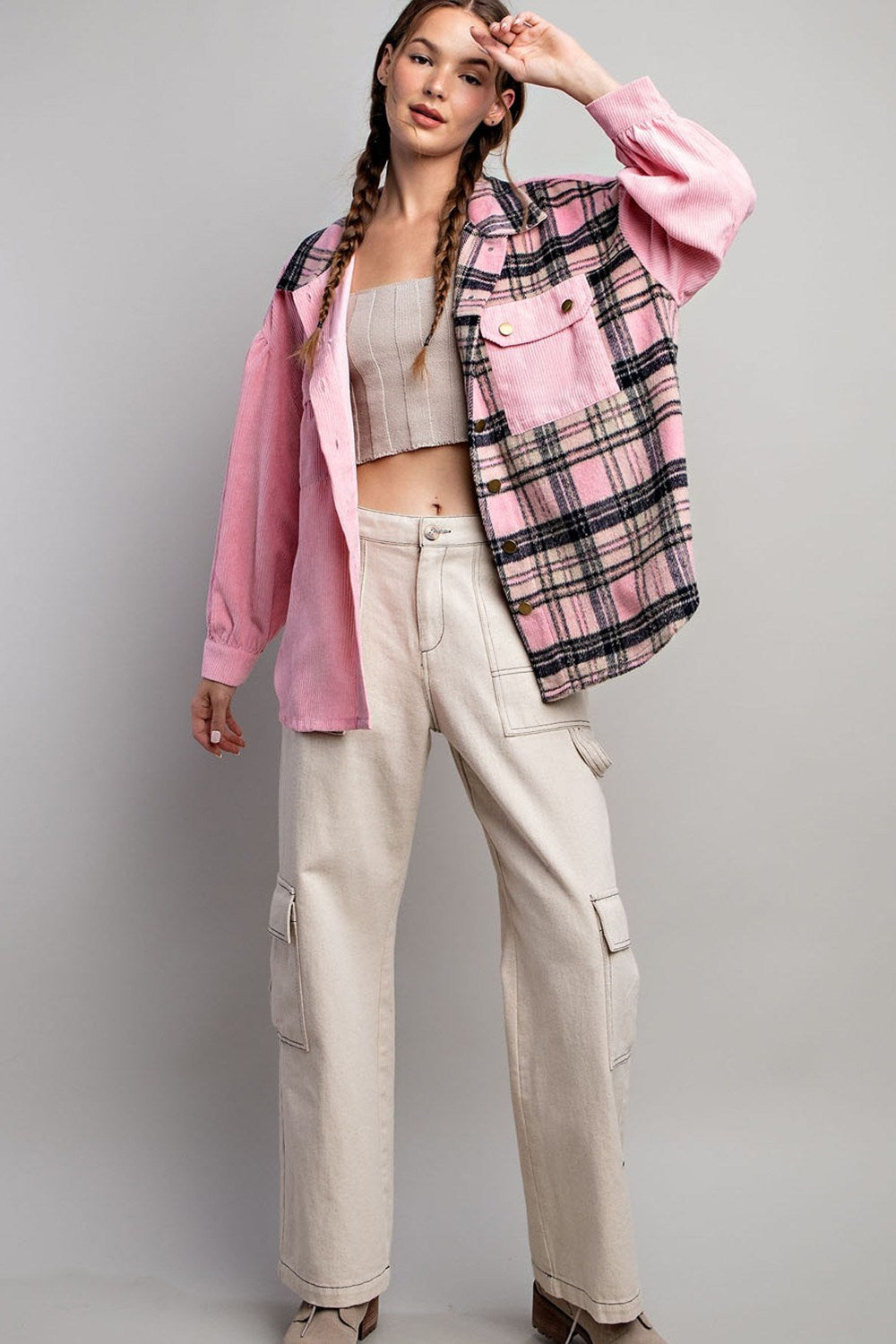 Bubble pinksoft washed corduroy button down jacket Shacket EE:Some