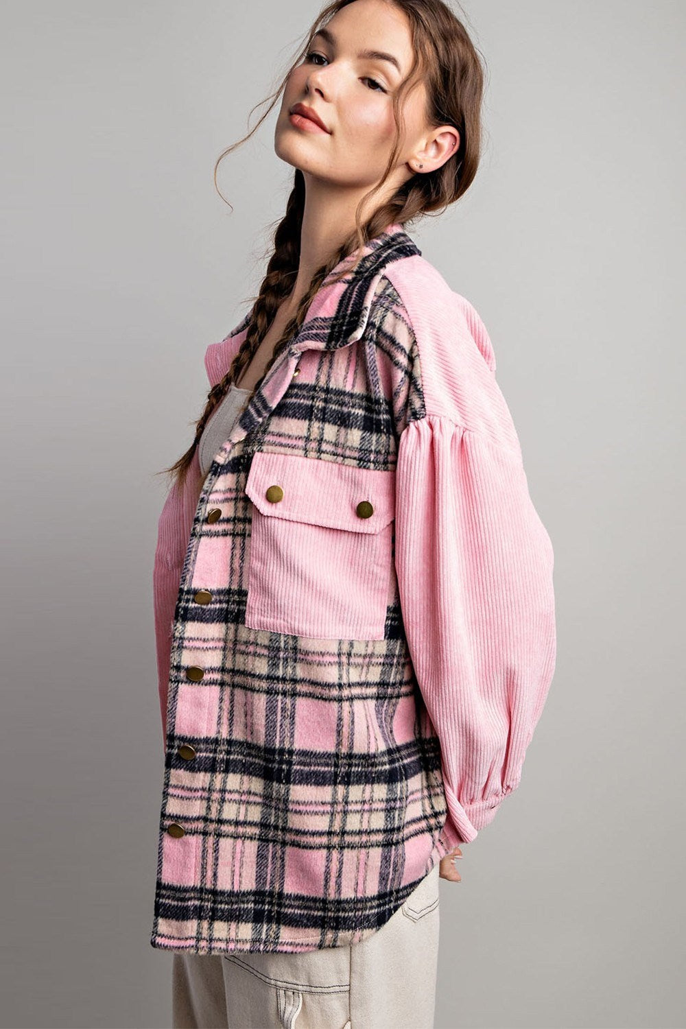 Bubble pinksoft washed corduroy button down jacket Shacket EE:Some