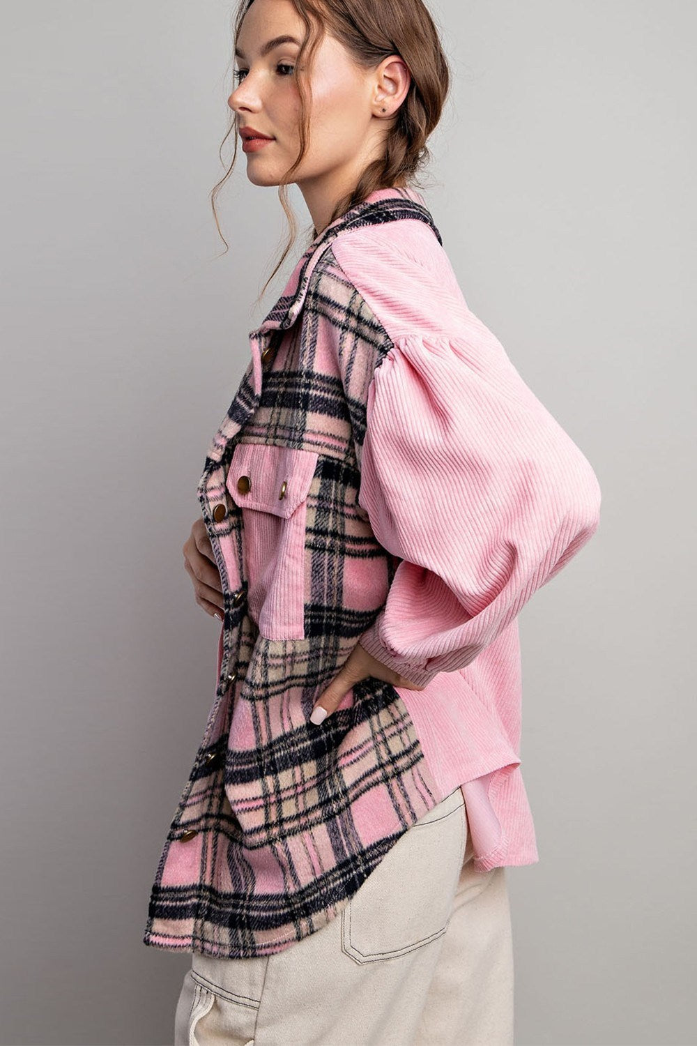 Bubble pinksoft washed corduroy button down jacket Shacket EE:Some