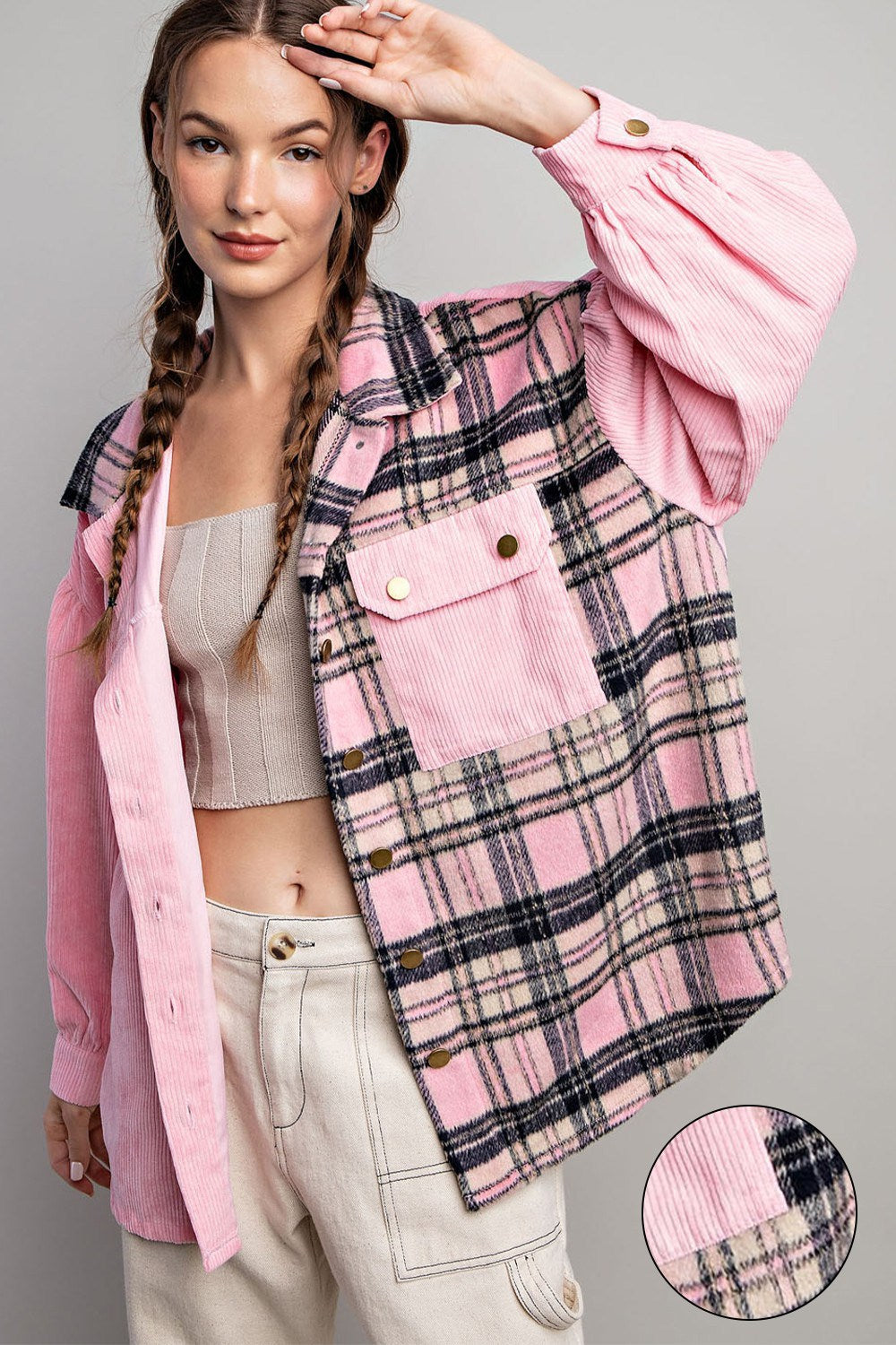 Bubble pinksoft washed corduroy button down jacket Shacket EE:Some