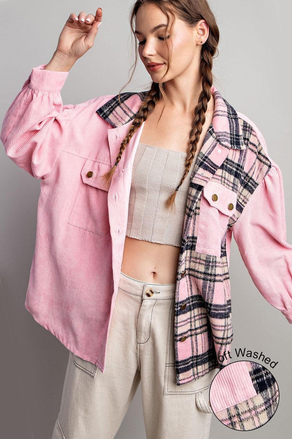 Bubble pinksoft washed corduroy button down jacket Shacket EE:Some