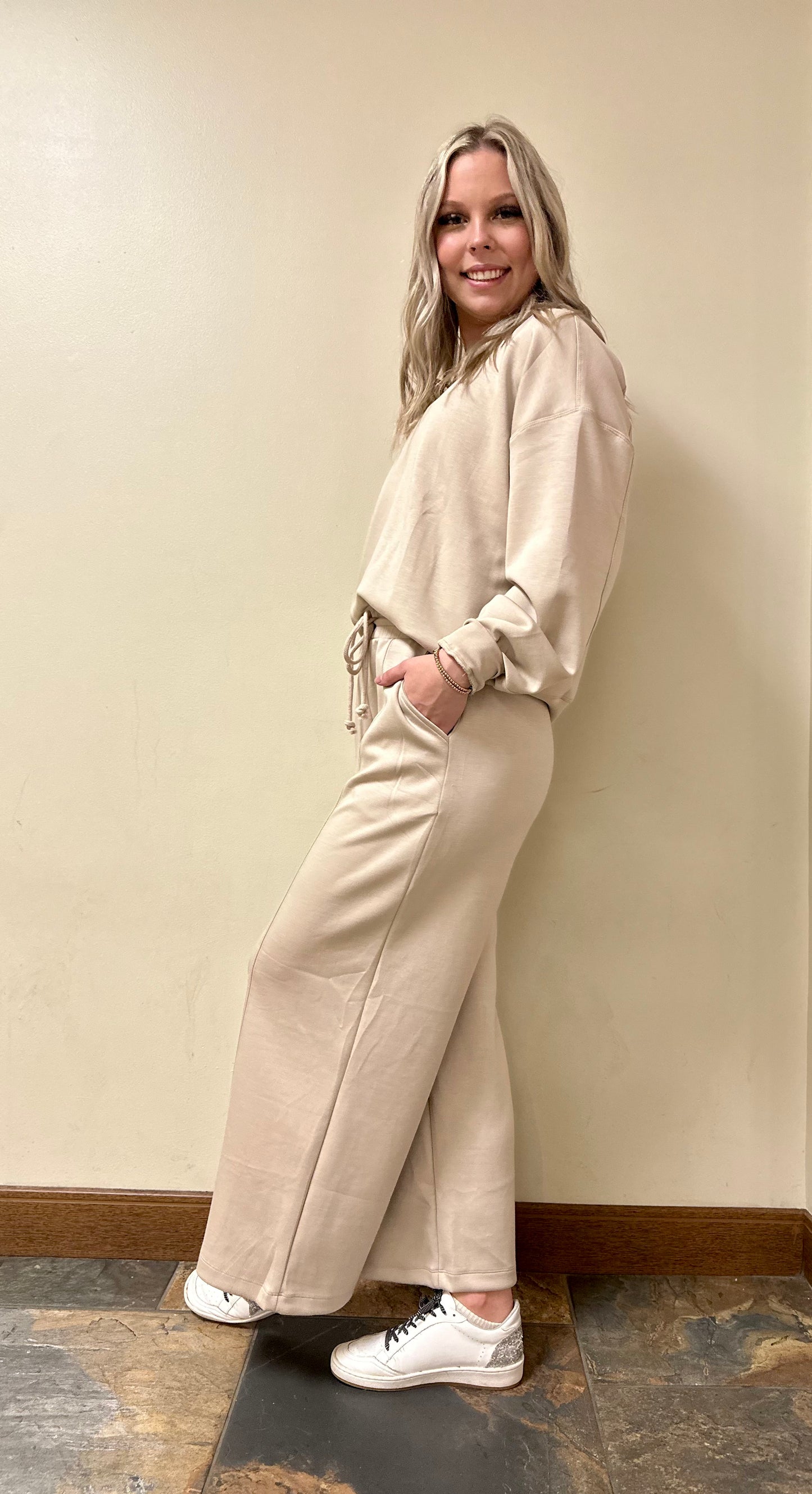 Scuba drawstring pants with side pockets and side slits Pants Wishlist