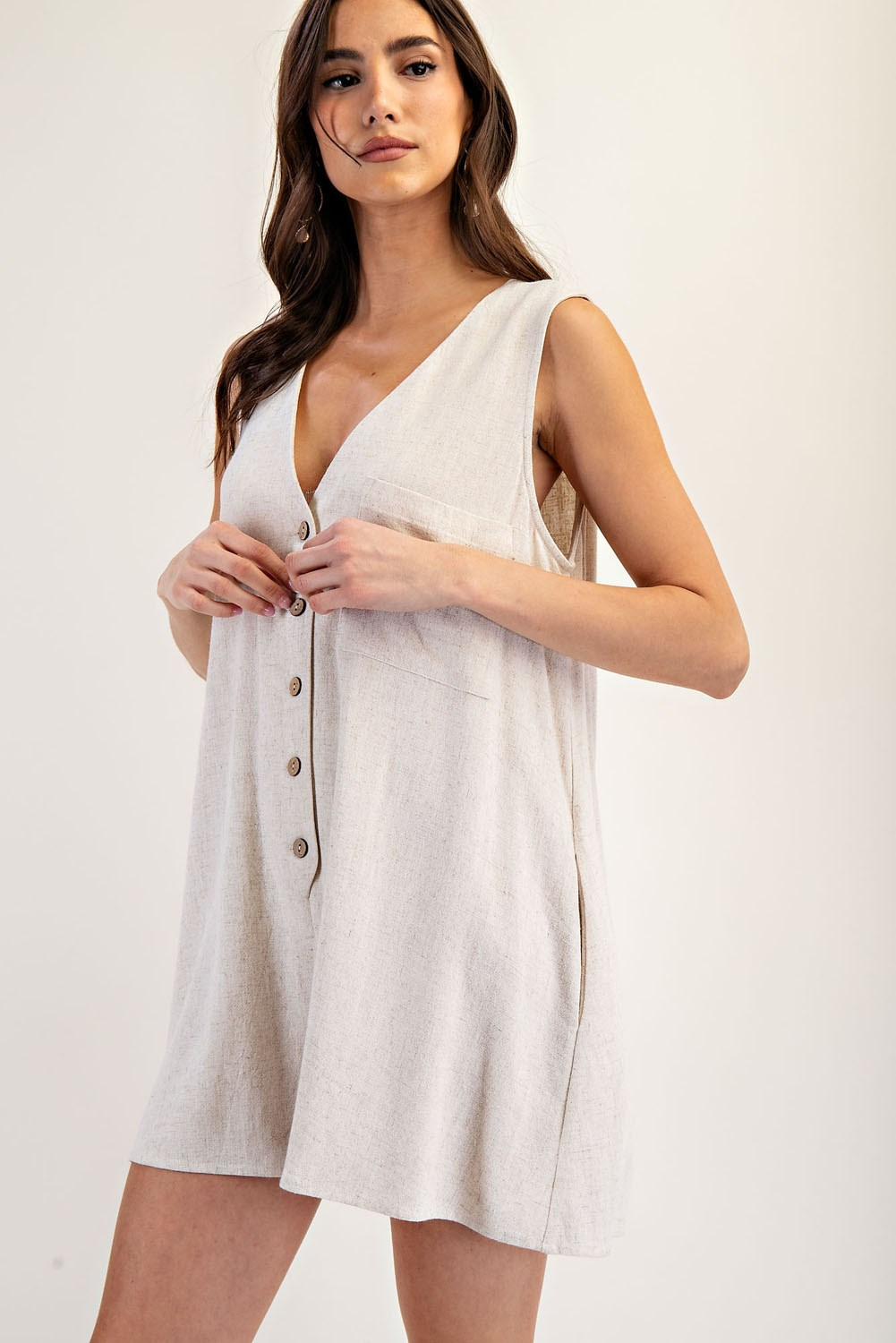 Sleeveless Button Down V-Neck Romper