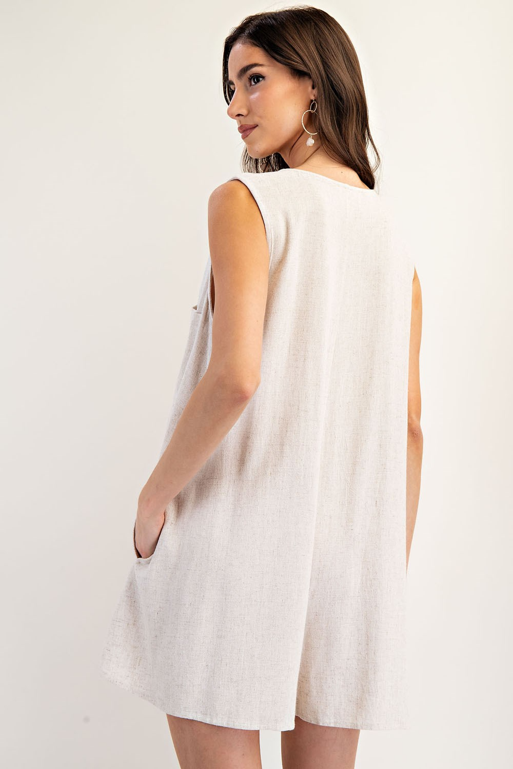 Sleeveless Button Down V-Neck Romper