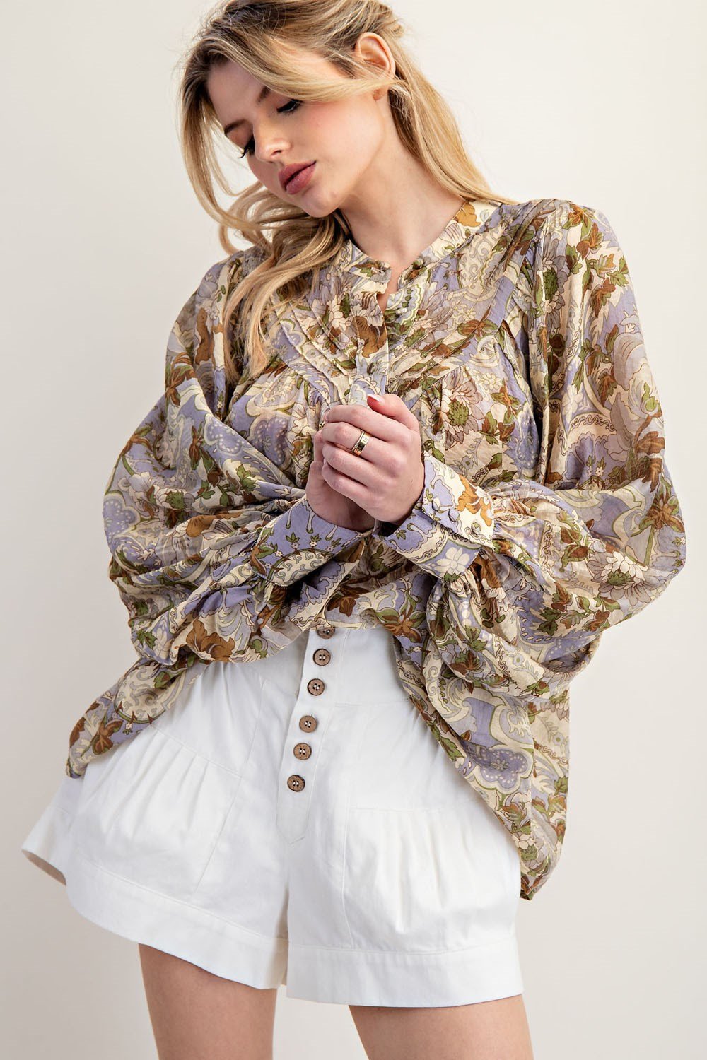 Printed Button Down Shirt Top