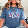 USA Floral July 4th Graphic Tee with decorative bows