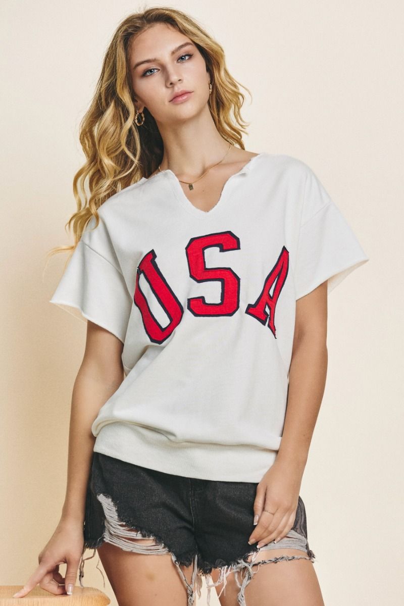 Letter printed sweatshirt with V-neck and short sleeves Sweatshirt Oddi