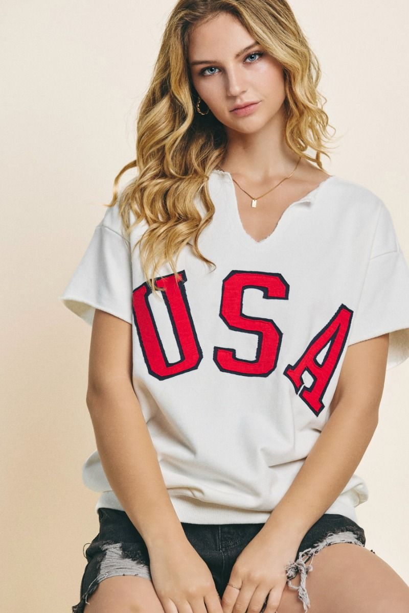 Letter printed sweatshirt with V-neck and short sleeves Sweatshirt Oddi