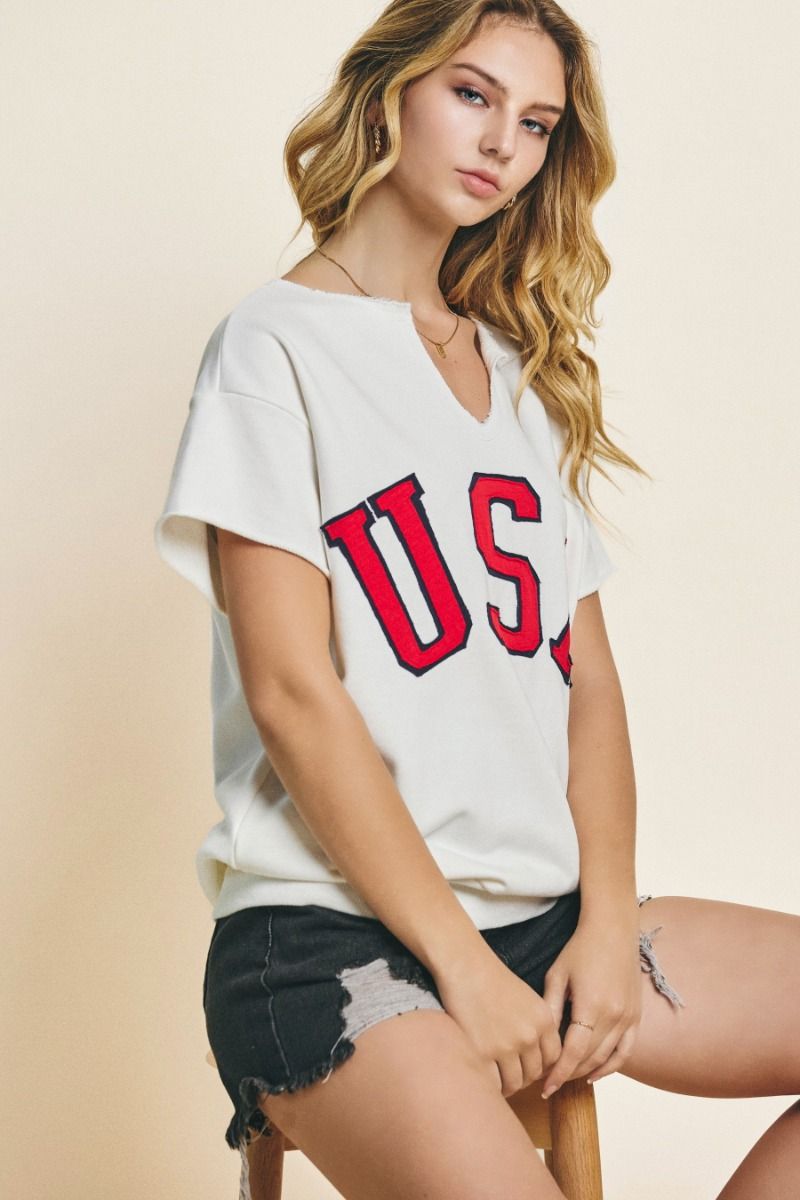 Letter printed sweatshirt with V-neck and short sleeves Sweatshirt Oddi