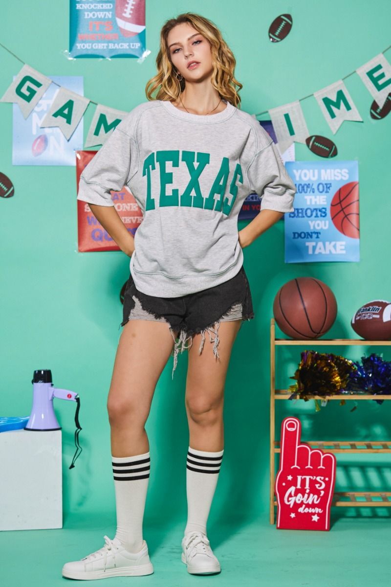 Crew neck letter printed Texas oversized pullover T-Shirt Oddi