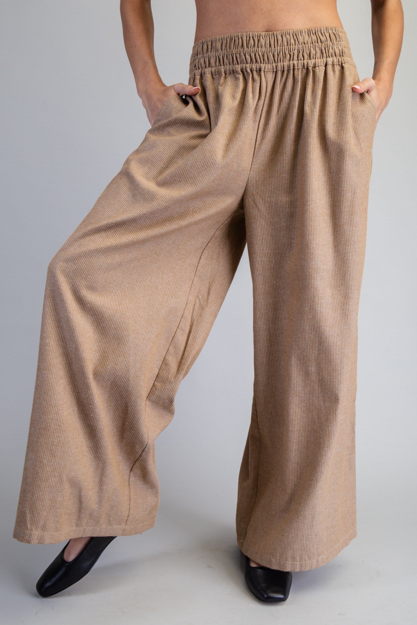 Soft Washed Pinstriped Wide Leg Pants