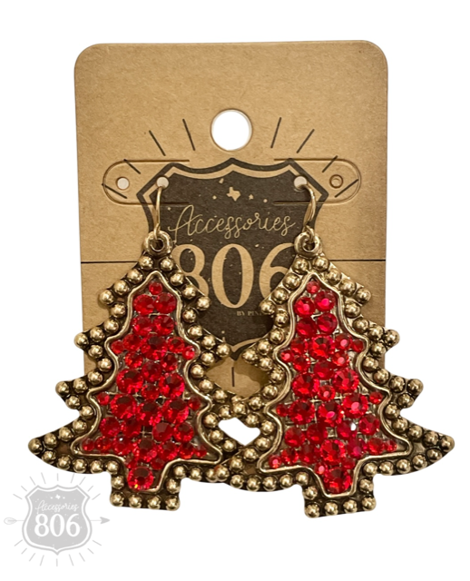 Rhinestone Christmas Tree earrings Earrings Pink Panache