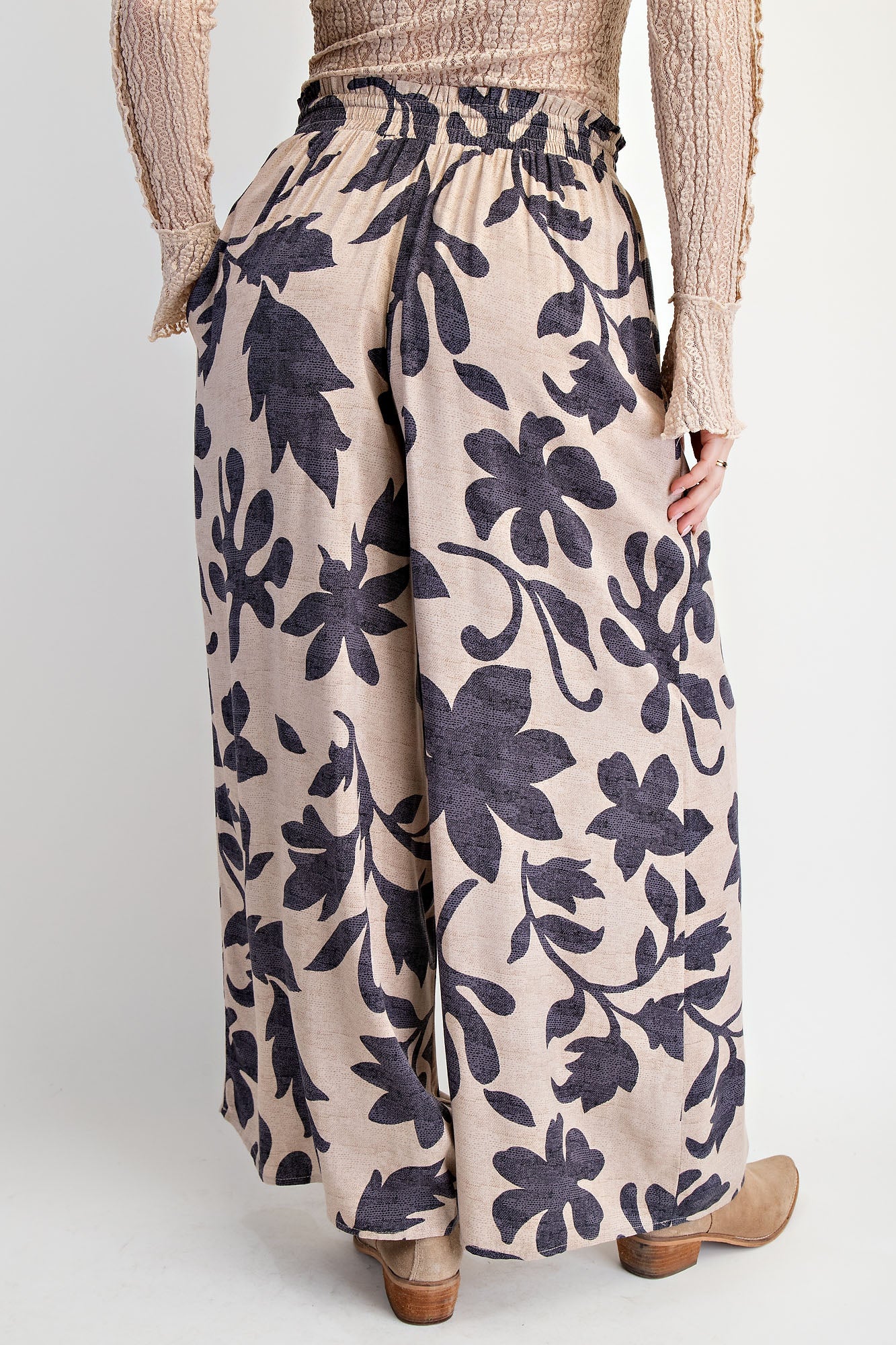 Printed rayon challis smocked waist pants