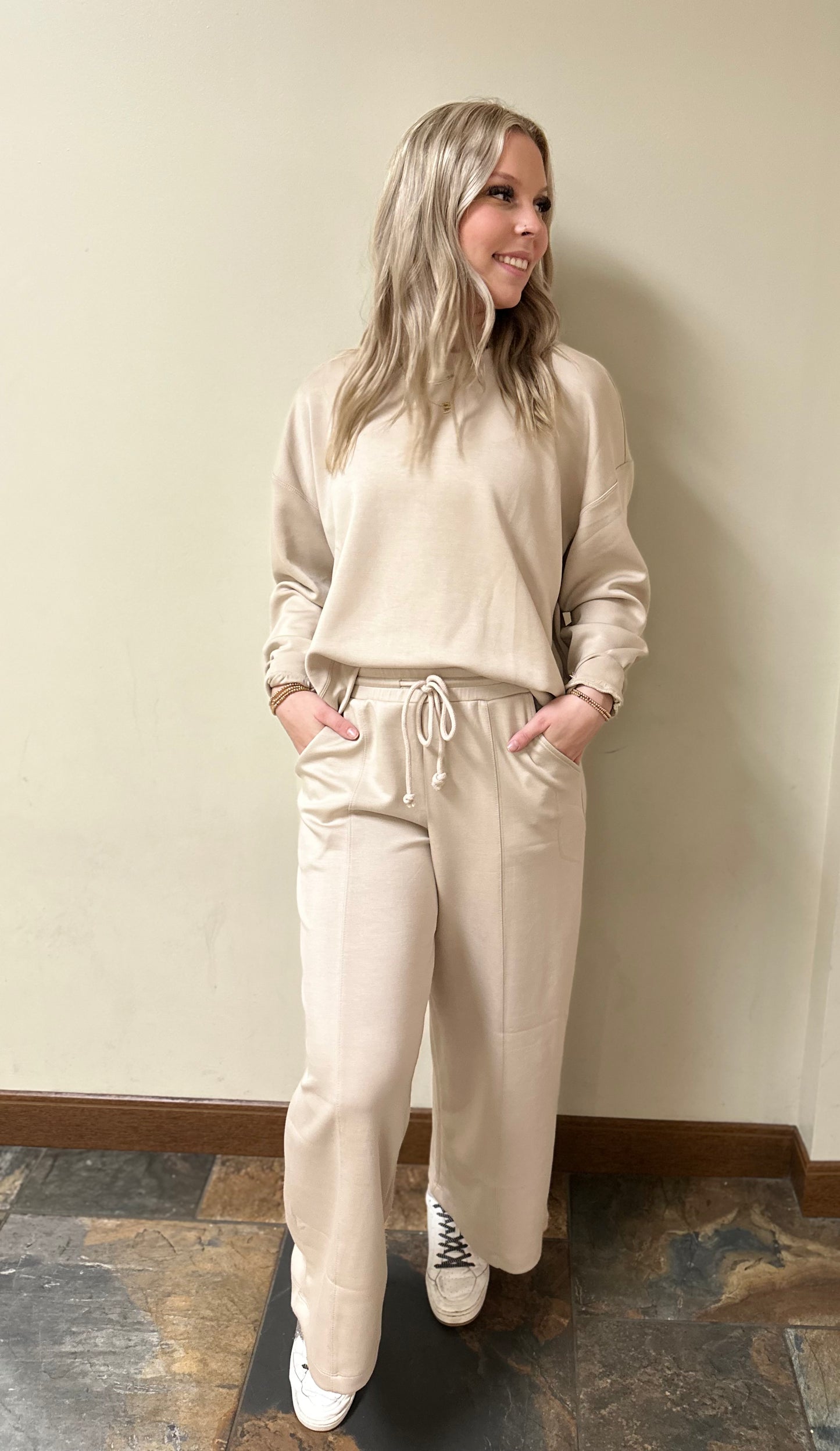 Scuba drawstring pants with side pockets and side slits Pants Wishlist   