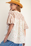 Bubble sleeves print mix cotton top
