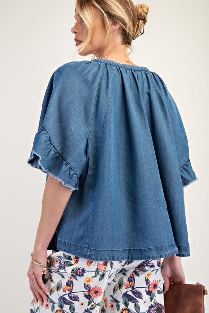 Win sleeves washed chamb top