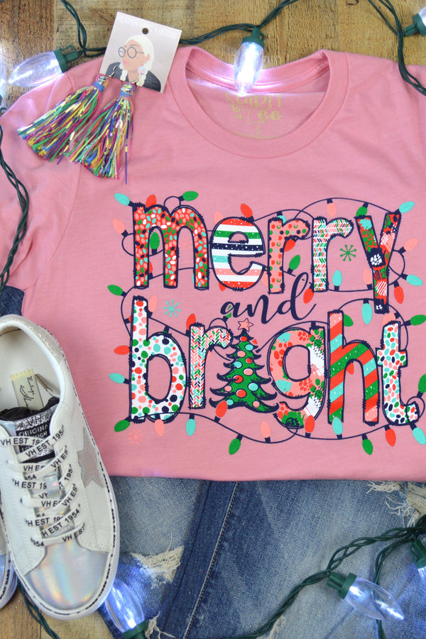 Merry and Bright with Patterns Christmas T-Shirt T-Shirt Spirit to a Tee