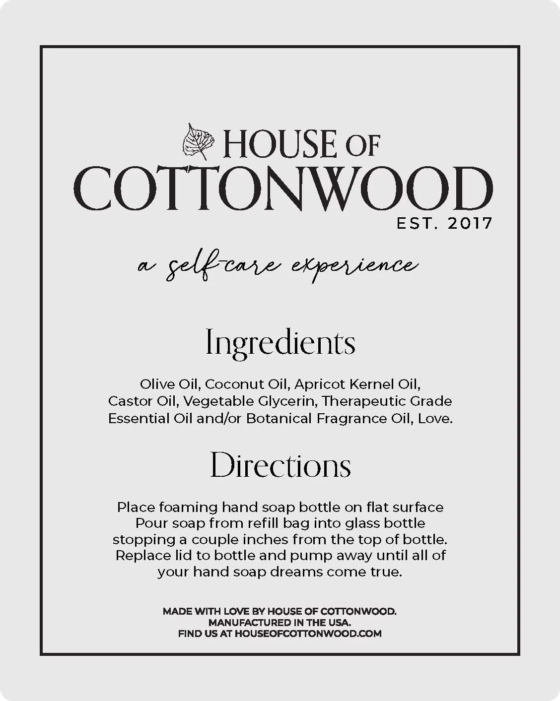 House of Cotton Foaming Hand Soap Refill Bag