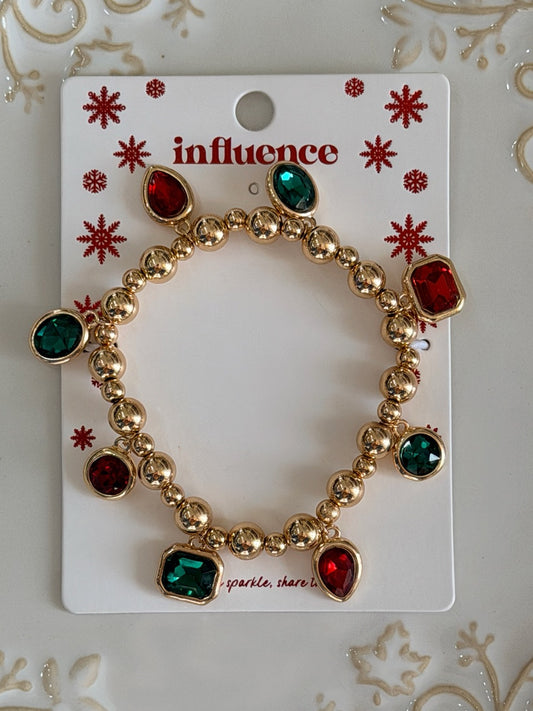 Gold beaded Christmas bracelet with large chunky stones