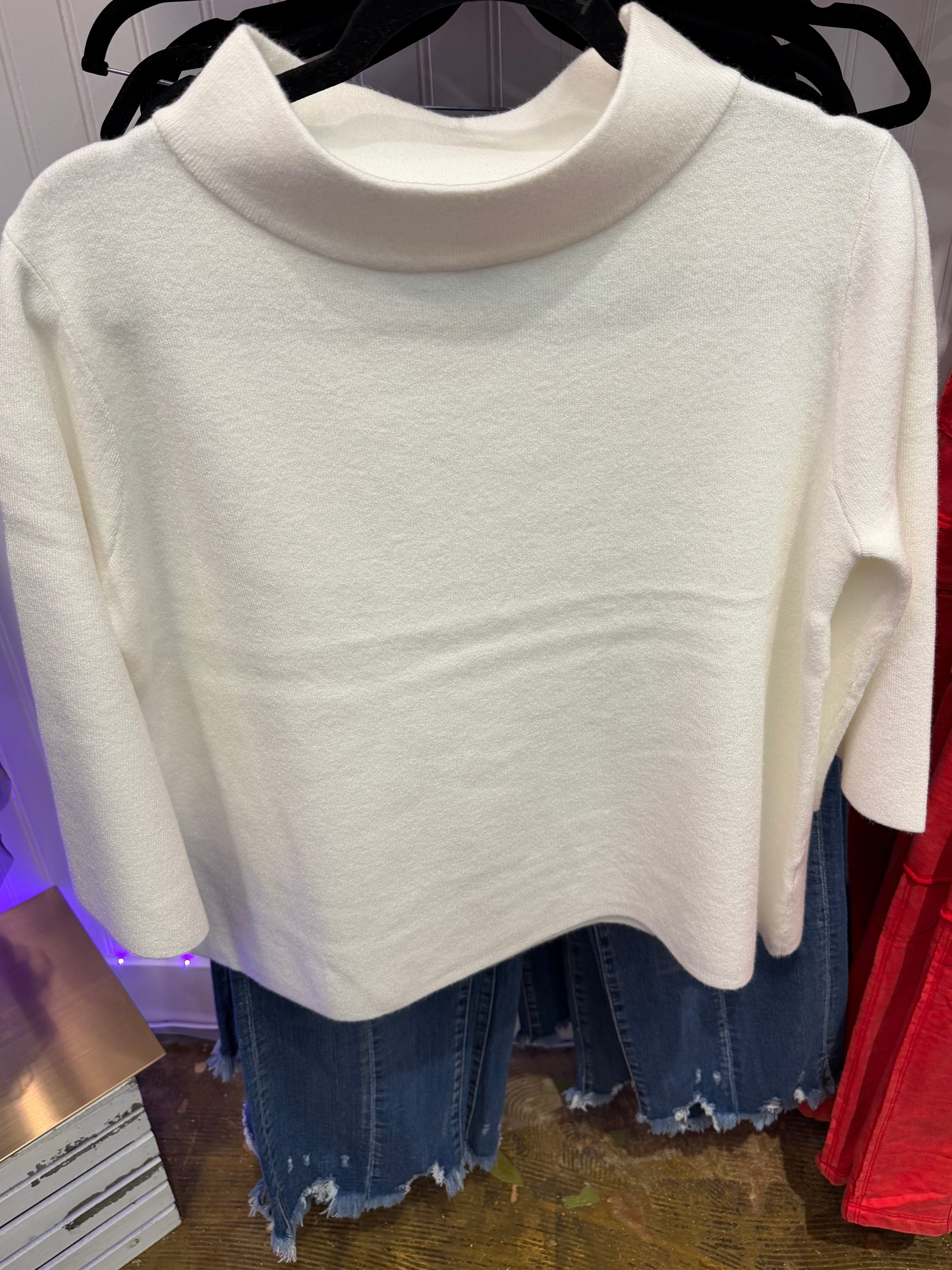 Mock neck pull over sweater with bell sleeves