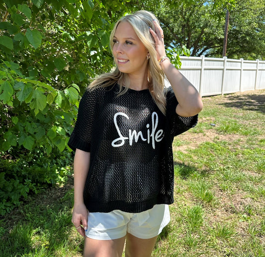 One size fits all cotton knit "smile" shirt Blouse New York Life Black