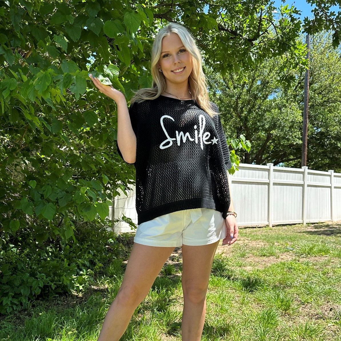 One size fits all cotton knit "smile" shirt Blouse New York Life