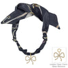 Black Knotted Scarf Necklace with Rhinestone Open Bow 1.5" Charm AND gold-stud earrings, VERY POPULAR!