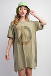 Peace patch washed cotton jersey tunic dress Tunic dress Easel Faded Olive Small 