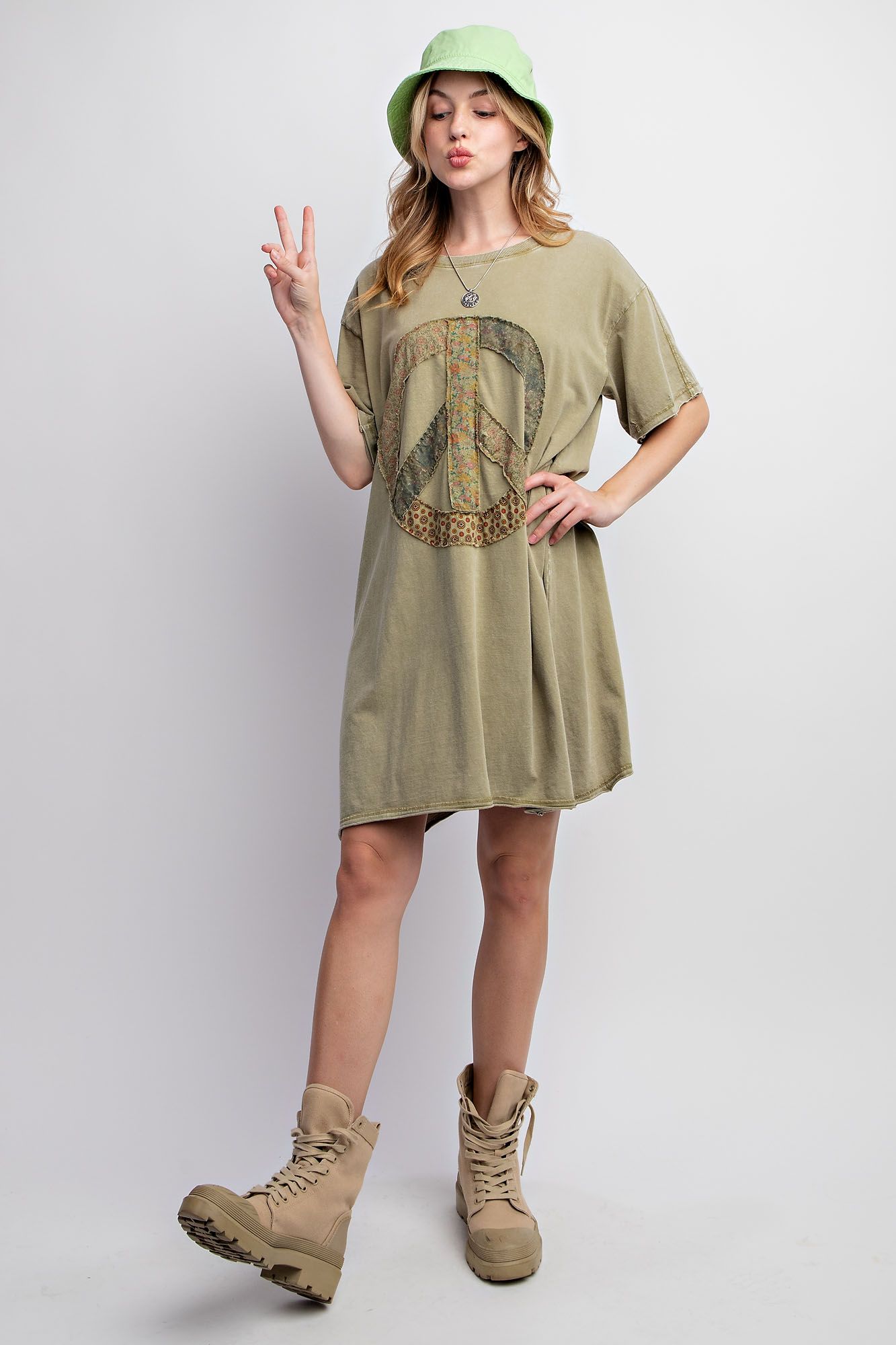 Peace patch washed cotton jersey tunic dress Tunic dress Easel