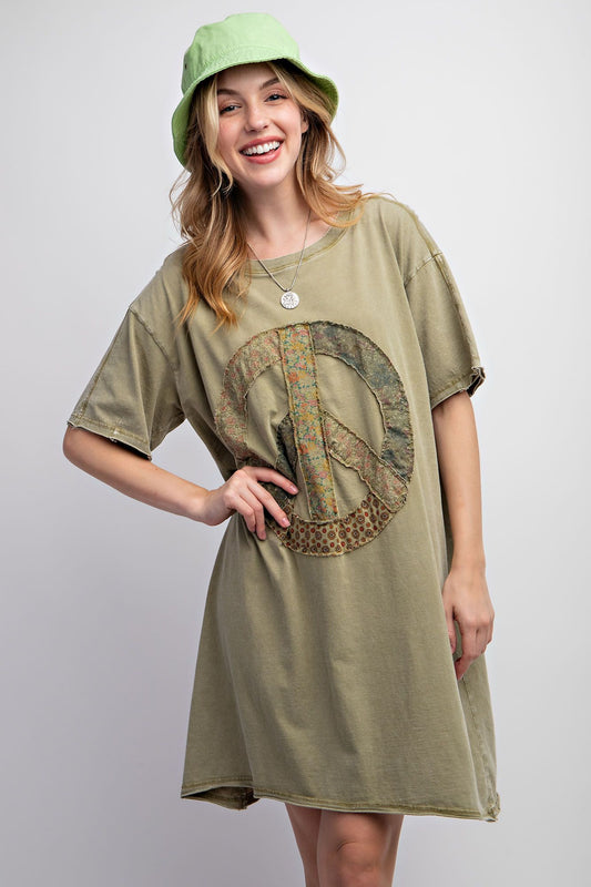 Peace patch washed cotton jersey tunic dress Tunic dress Easel