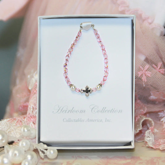 Infant sweet cross pink crystal bracelet