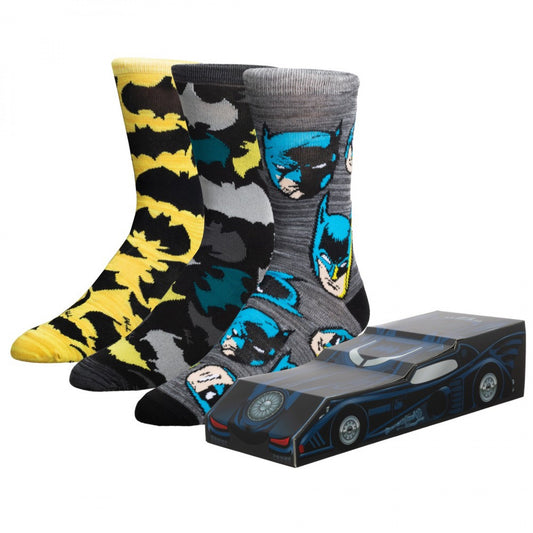 Batman Batmobile crew sock 3-pack in collector's Batmobile box Gifts Ivy and Pearl Boutique