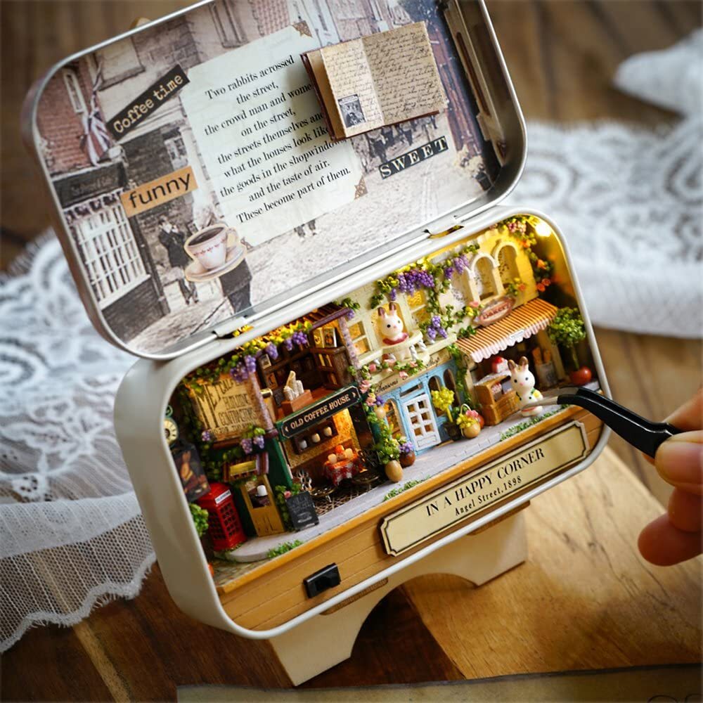 Miniature (TINY!) DIY box theater wooden dollhouse model kit (In a Happy Corner) Gifts Ivy and Pearl Boutique