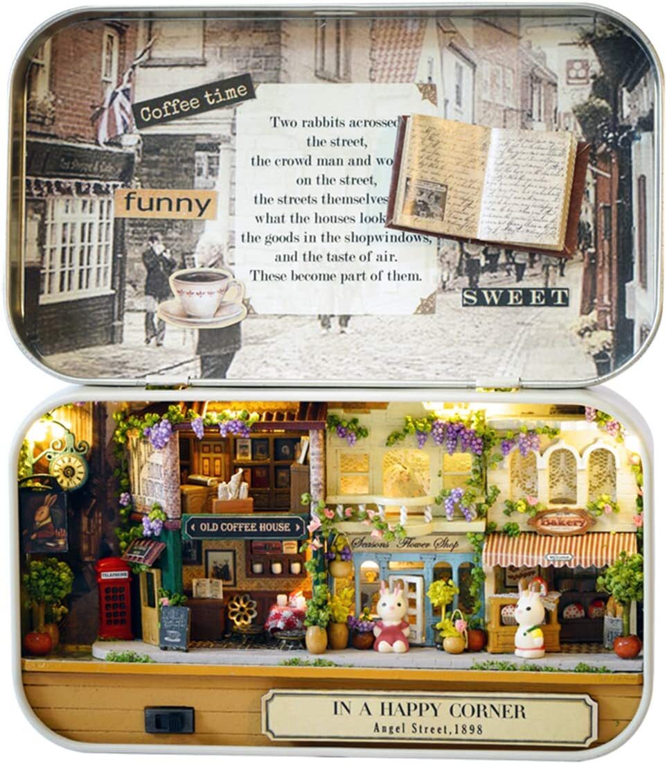 Miniature (TINY!) DIY box theater wooden dollhouse model kit (In a Happy Corner) Gifts Ivy and Pearl Boutique