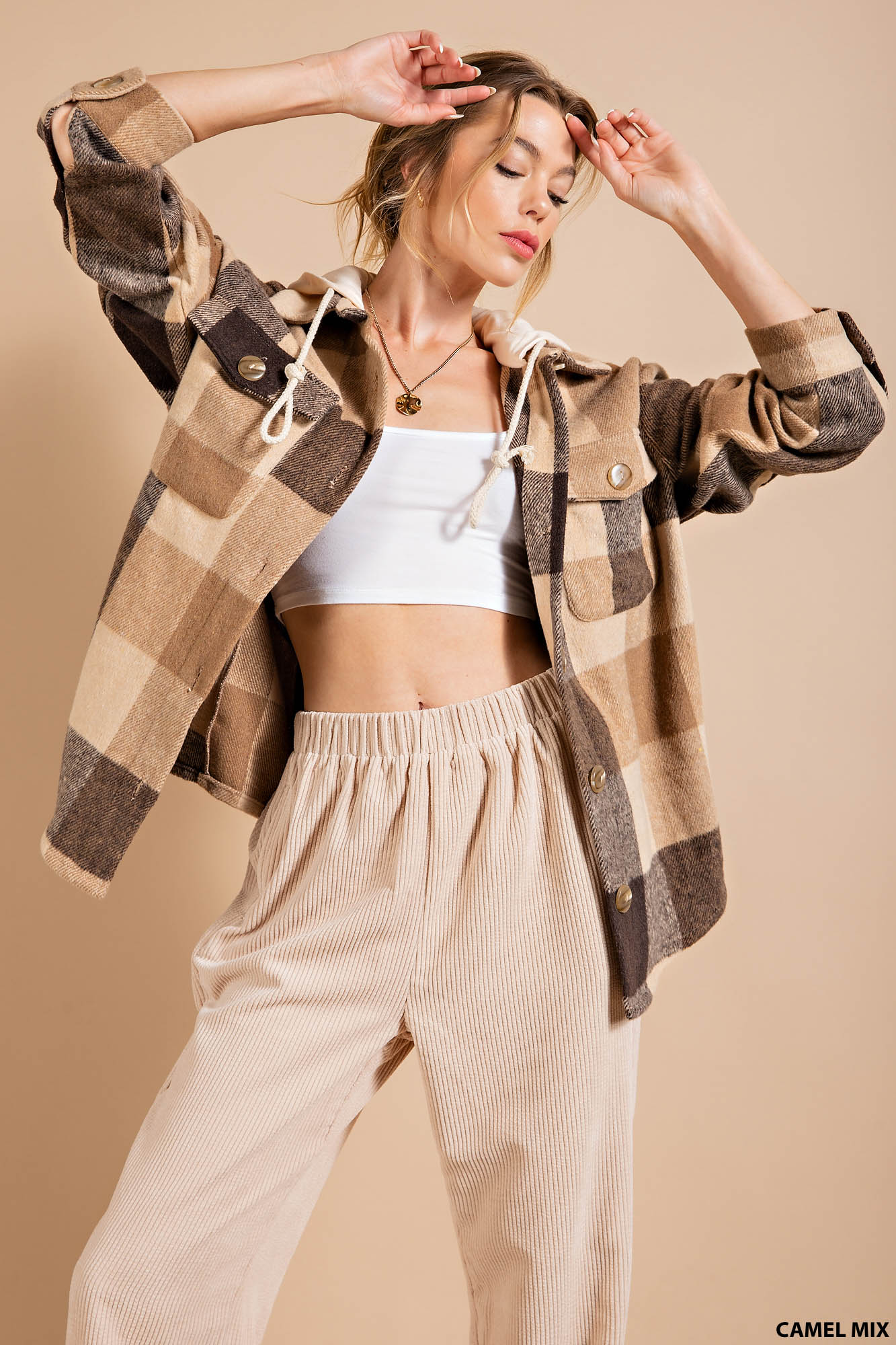 Hooded Plaid shirt jacket (shacket) RESTOCKED! NEW COLOR! Ivy and Pearl Boutique