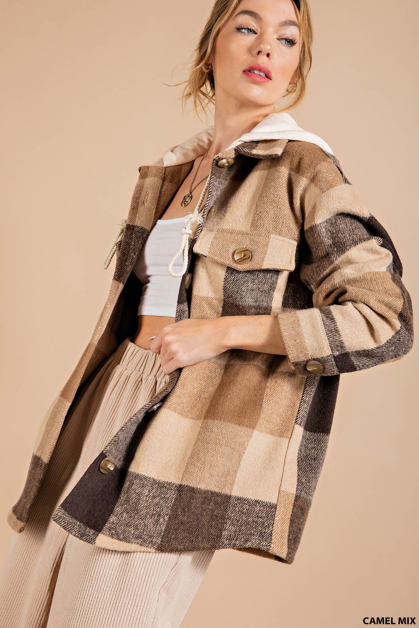 Hooded Plaid shirt jacket (shacket) RESTOCKED! NEW COLOR! Ivy and Pearl Boutique