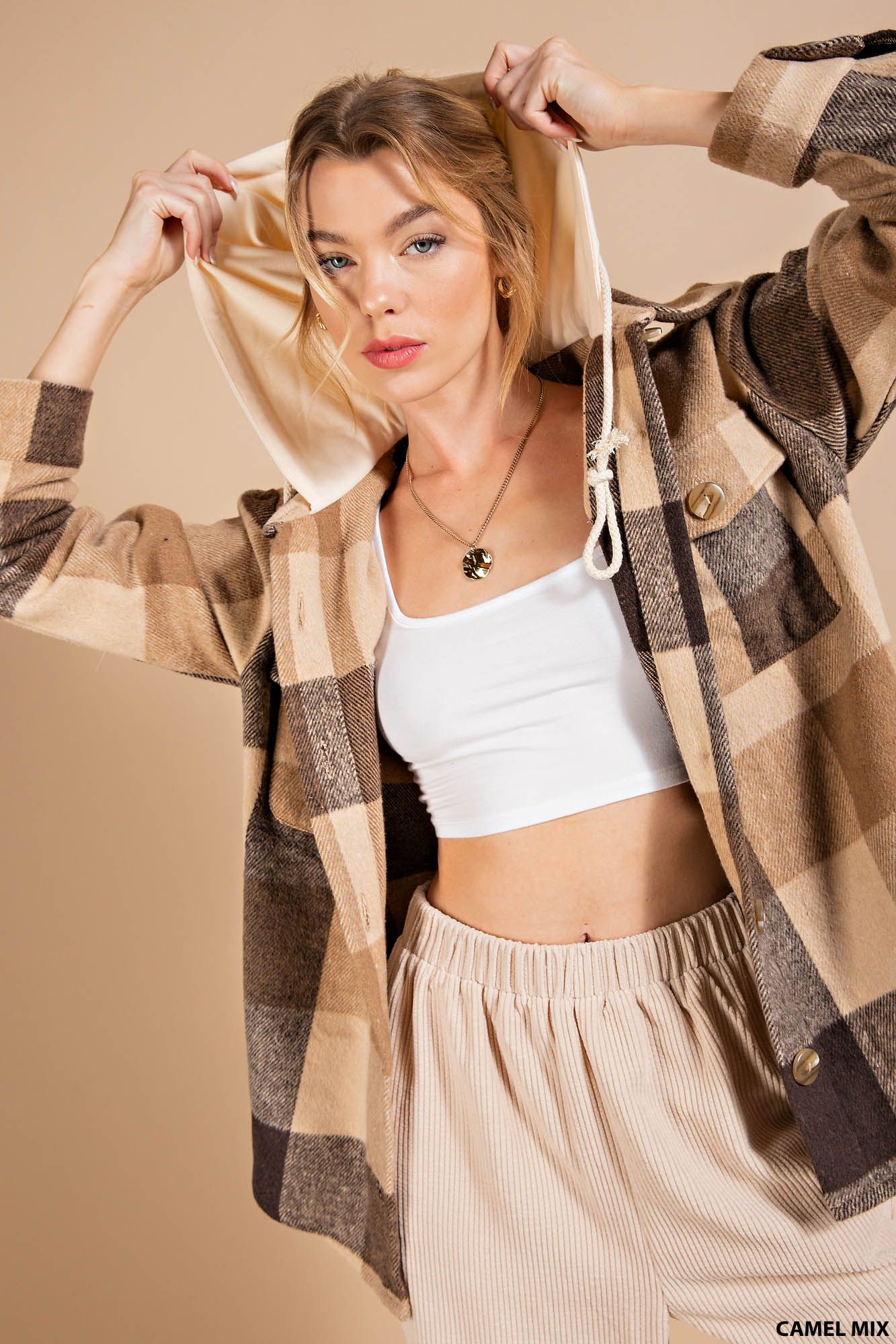 Hooded Plaid shirt jacket (shacket) RESTOCKED! NEW COLOR! Ivy and Pearl Boutique
