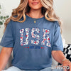 USA Floral July 4th Graphic Tee