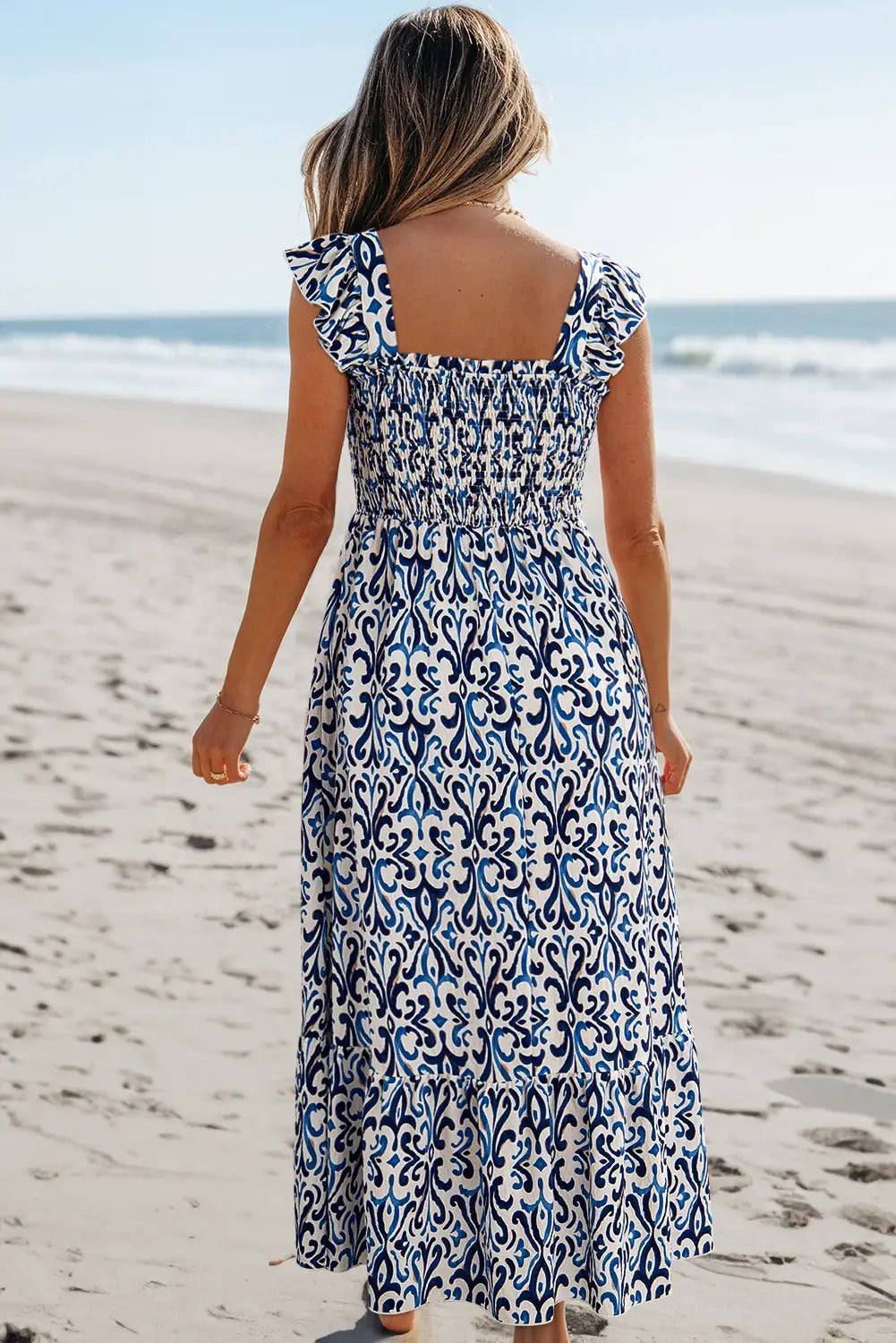 Ldc Boho Print Smocked High Waist Maxi Dress