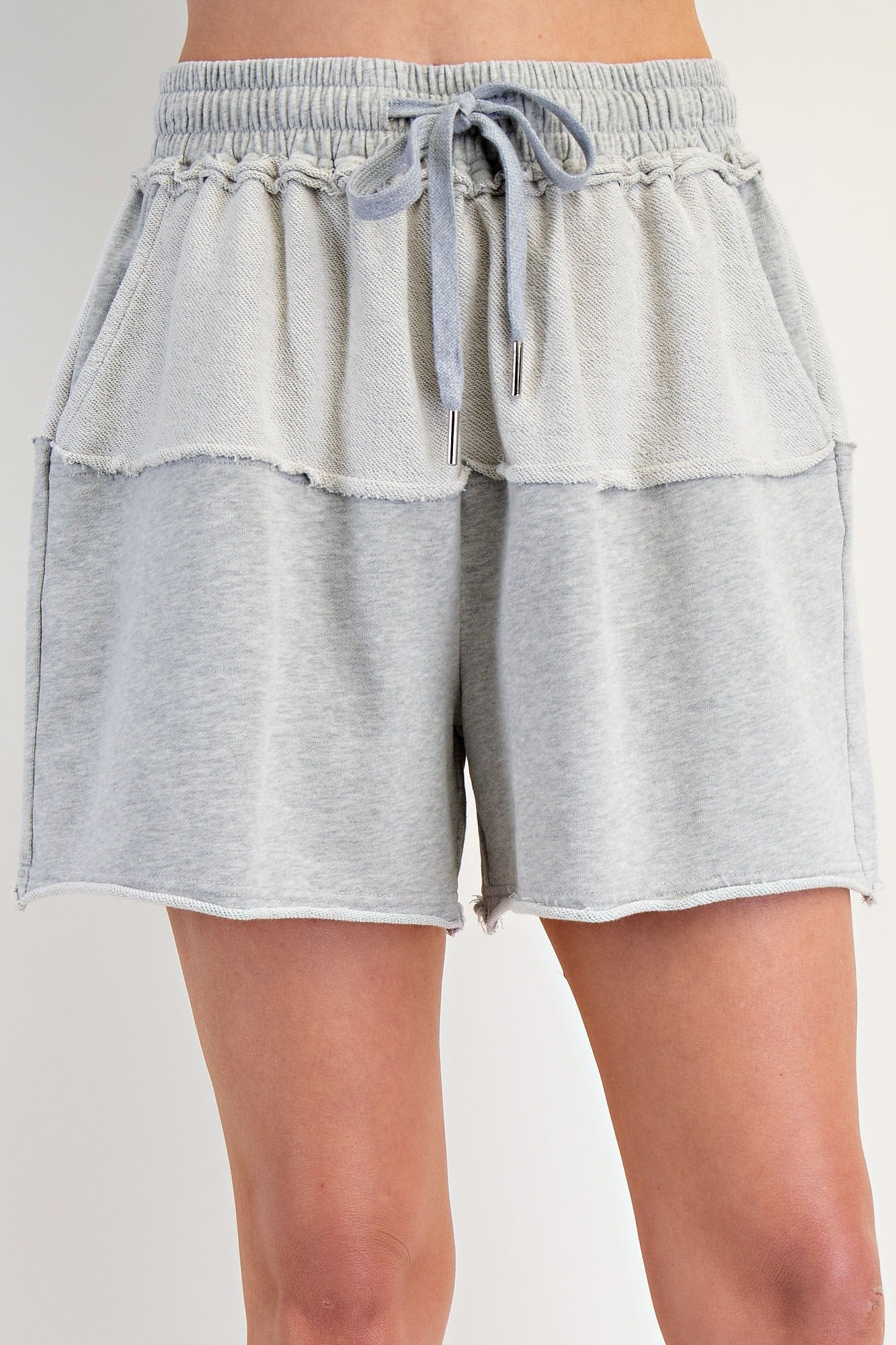 Upside down detailing mixed mineral washed terry knit short pants