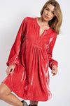 Loose fit soft velvet tunic dress with pockets  Ivy and Pearl Boutique Lipstick Coral S