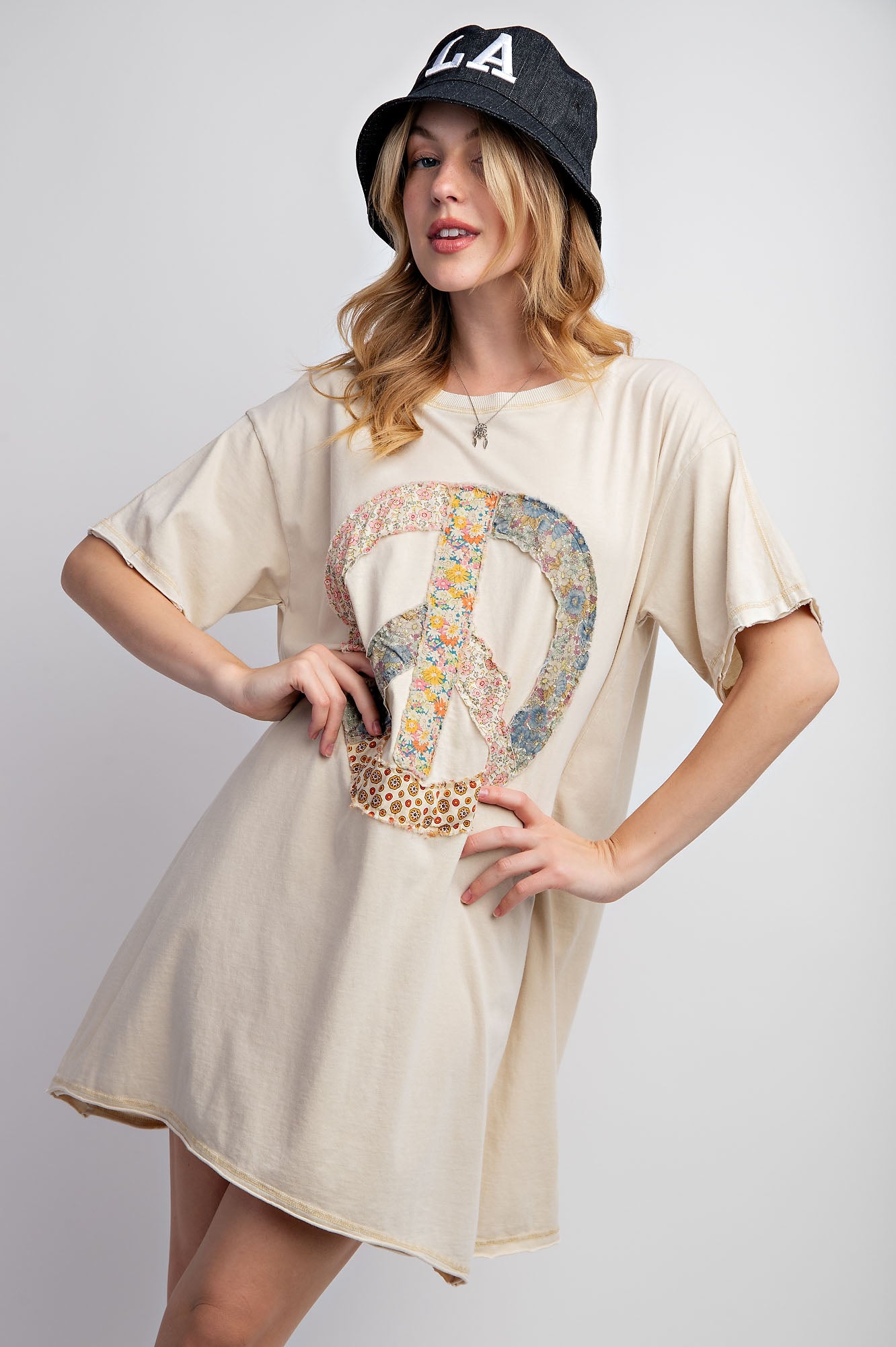 Peace patch washed cotton jersey tunic dress Tunic dress Easel Cream Small 