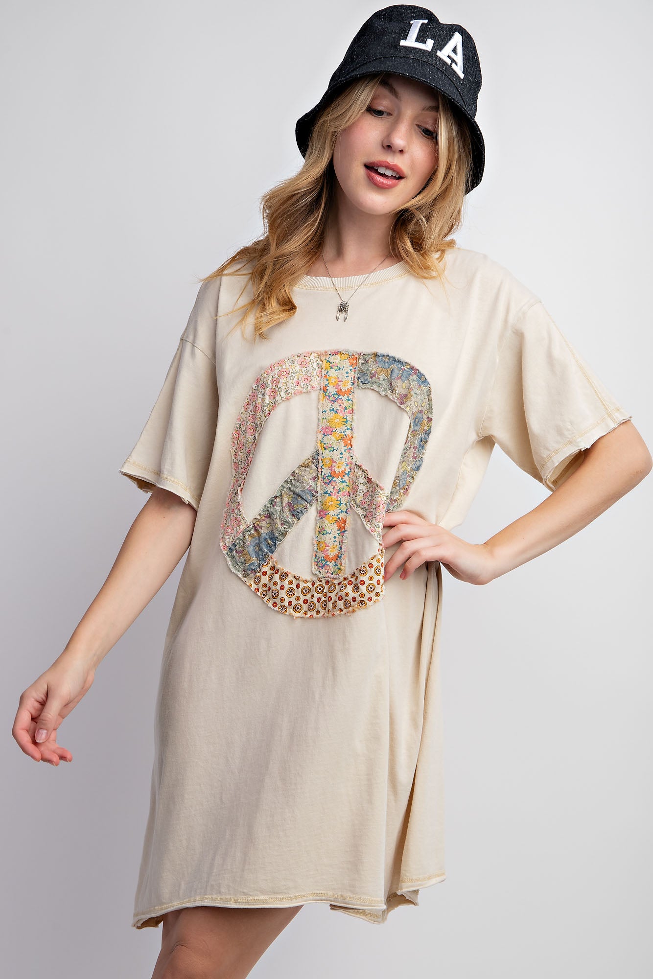 Peace patch washed cotton jersey tunic dress Tunic dress Easel