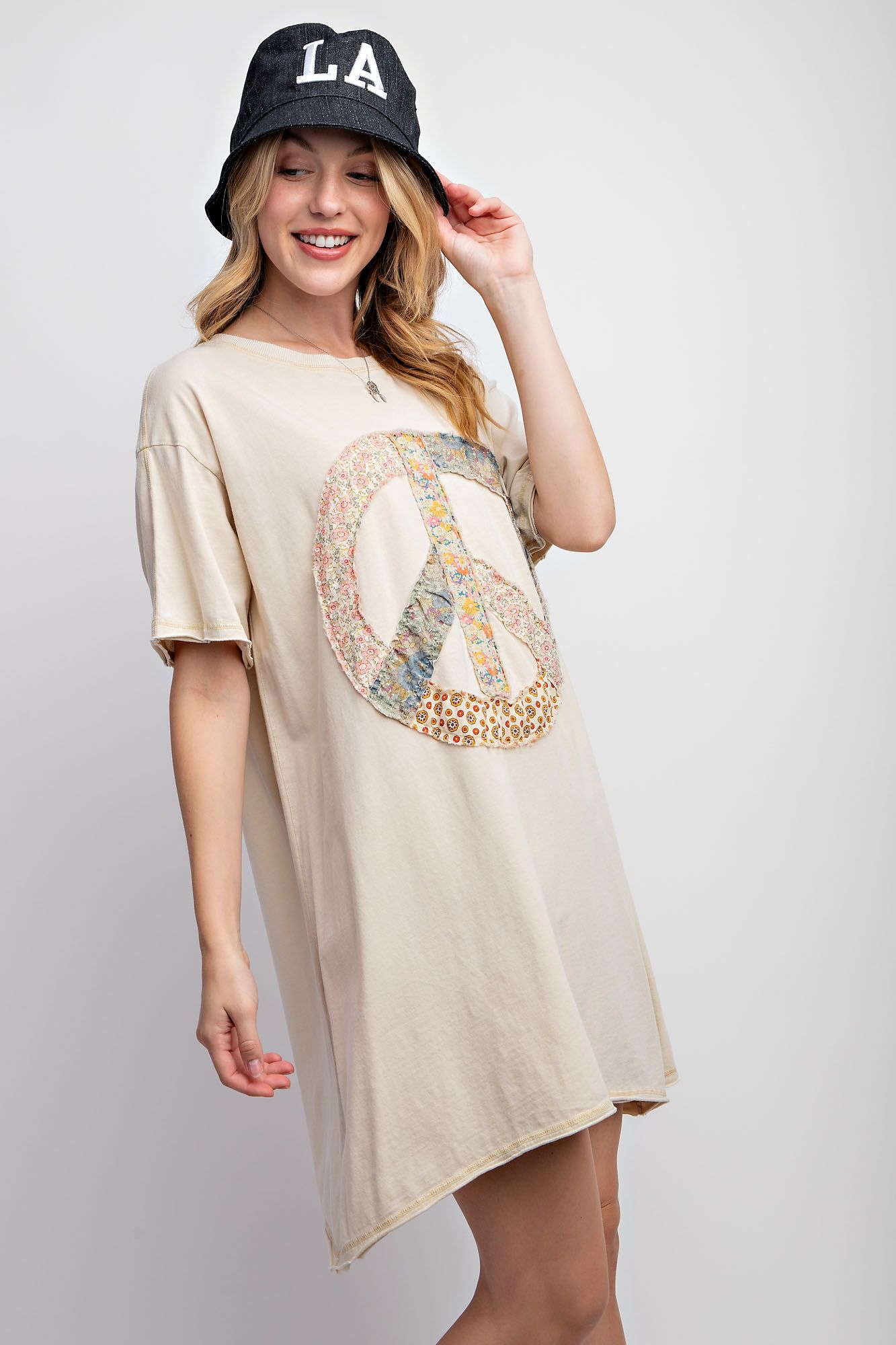 Peace patch washed cotton jersey tunic dress Tunic dress Easel