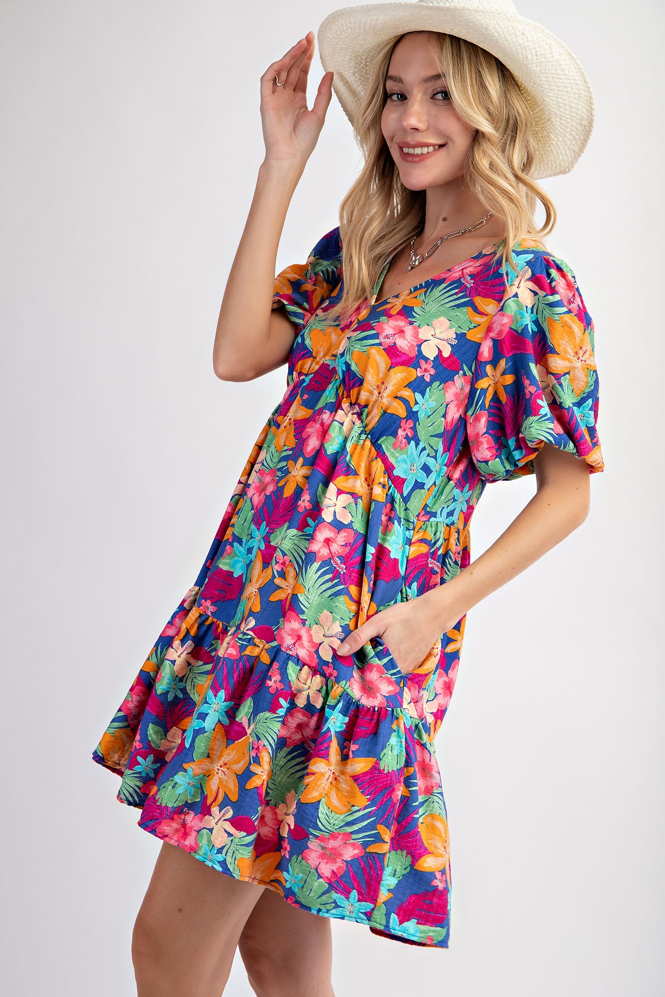 Floral printed peach blossom dress